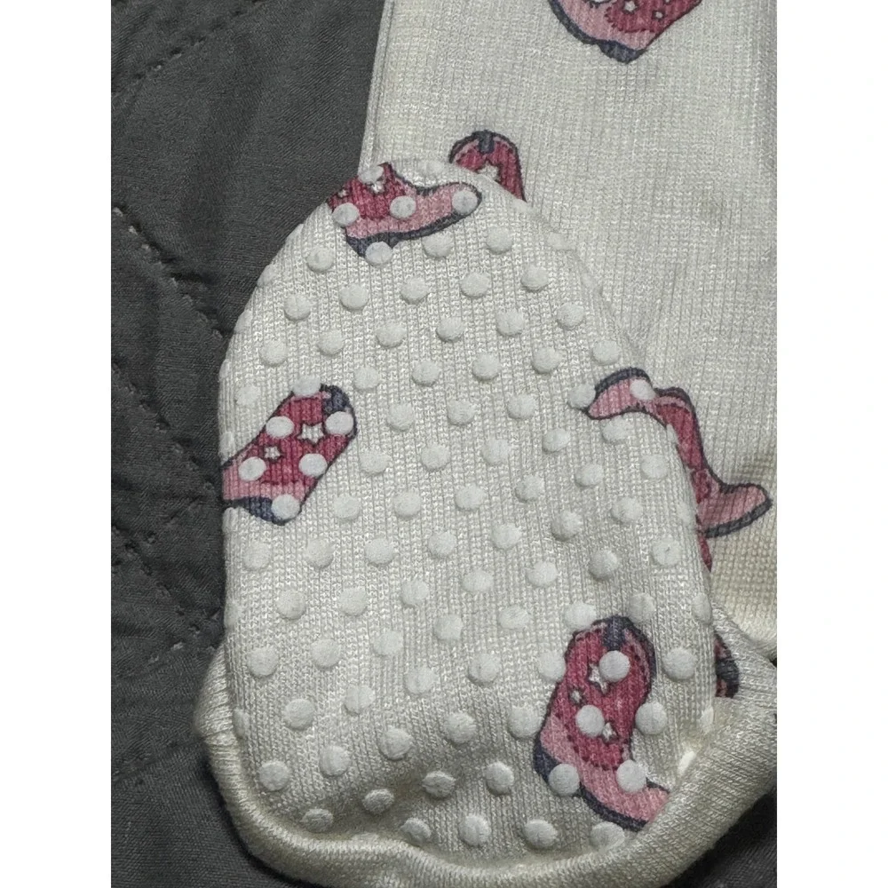 Angel Dear Baby Girls Pink Cowboy Boot Print Footie Sleeper 6-9M Cream Western